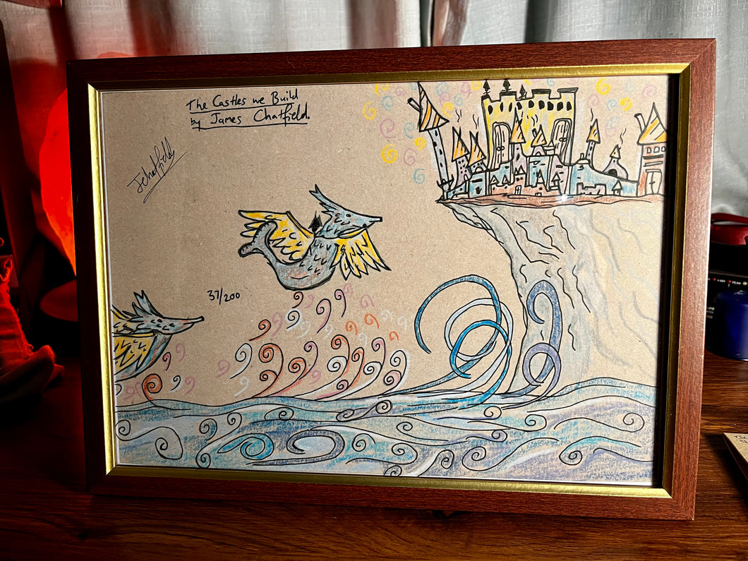 Seahorse Surfing - The Castles we Build 37/200 - Framed A4 Art Print